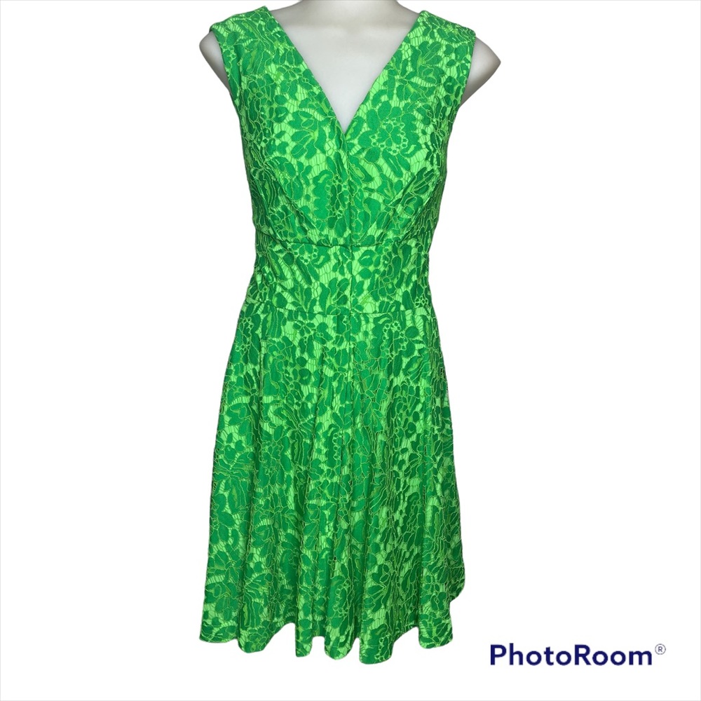 Alberto makali green two tone lace overlay front zip dress 8